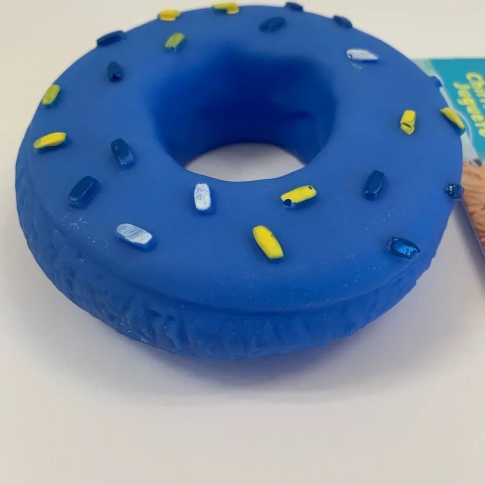 Donut With Sprinkles- Dog Squeak Toy- Blue